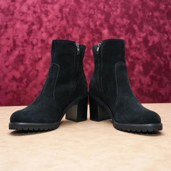 La Canadienne Women Holt Black Waterproof Suede Block Heel Dress Boots sz 9 - Picture 2 of 8